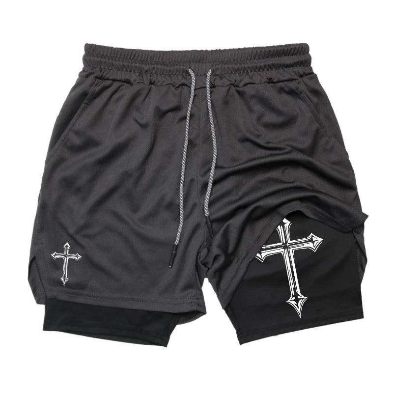 Cross Print  Workout Shorts for Men