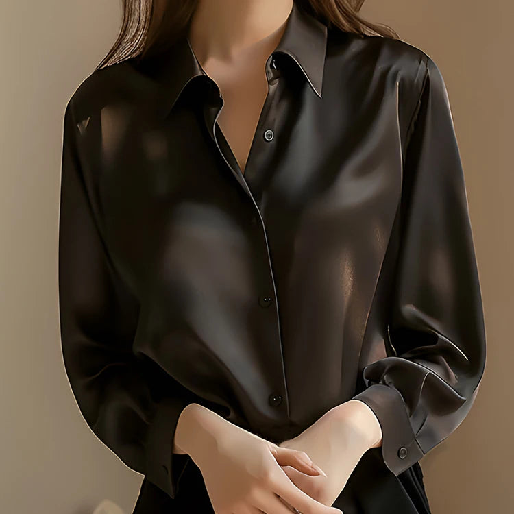 Women's Casual Elegant Satin Long Sleeved Shirt