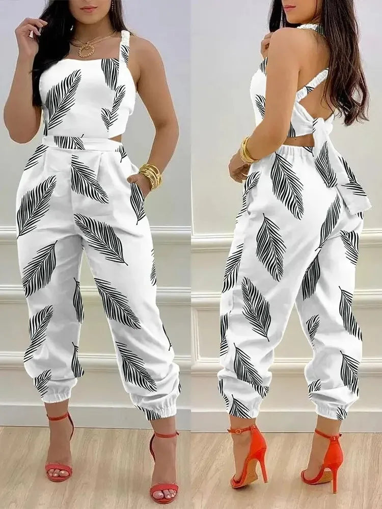 New Summer Fashion Printed Sleeveless Jumpsuit