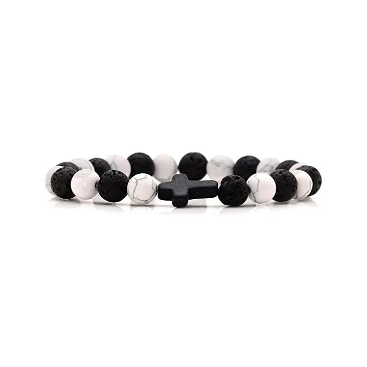 Men Natural Stone Bead Cross/Bracelet Women