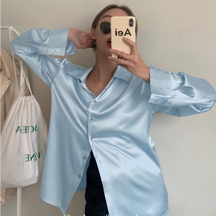 Women's Casual Elegant Satin Long Sleeved Shirt