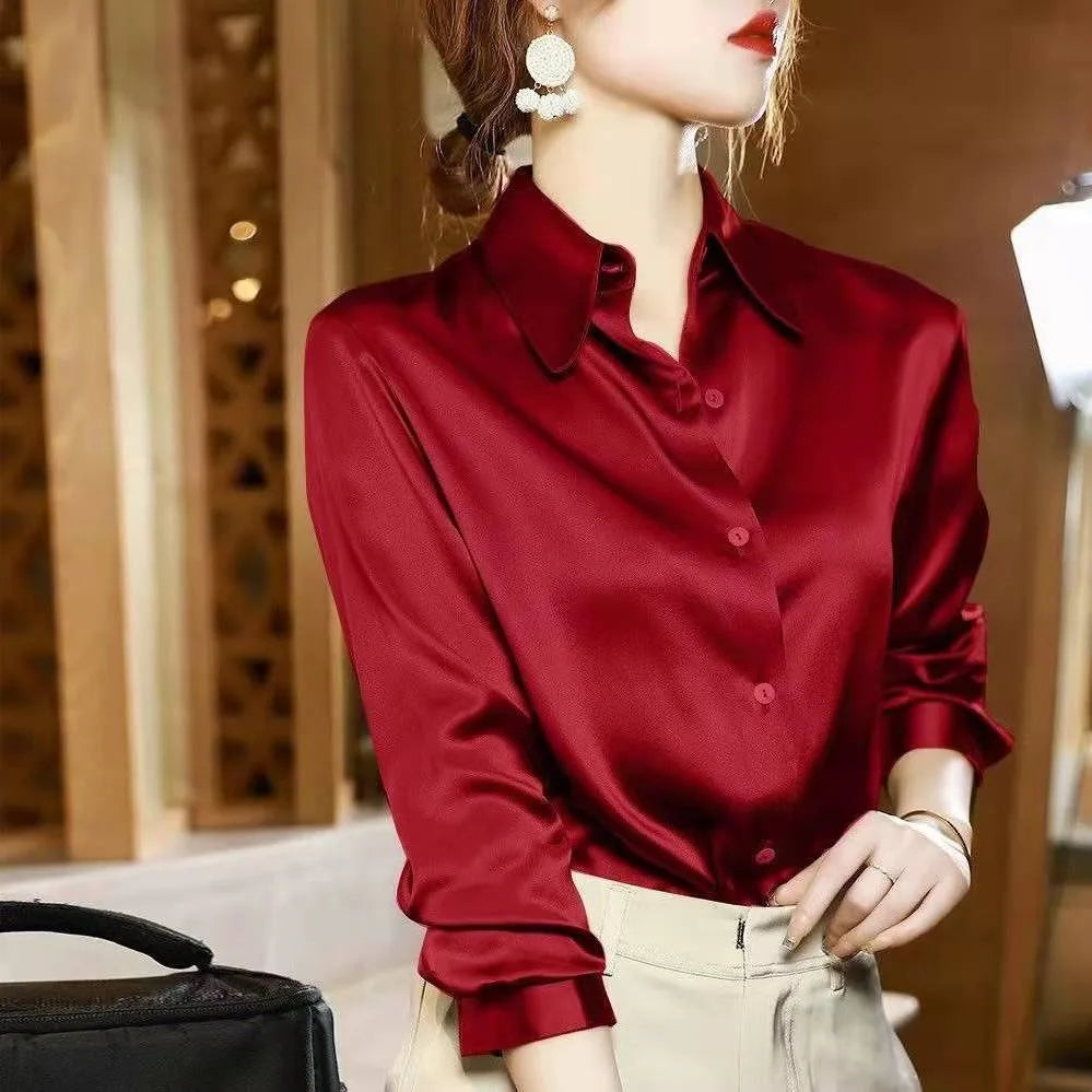 Women's Casual Elegant Satin Long Sleeved Shirt