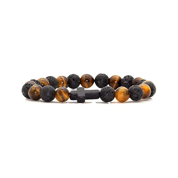 Men Natural Stone Bead Cross/Bracelet Women