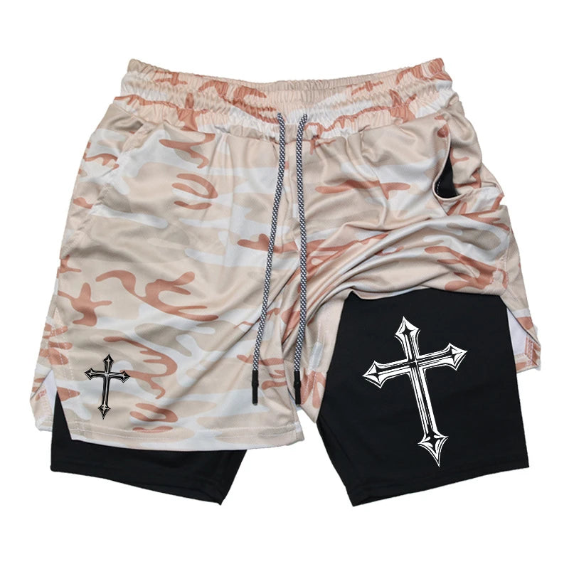 Cross Print  Workout Shorts for Men