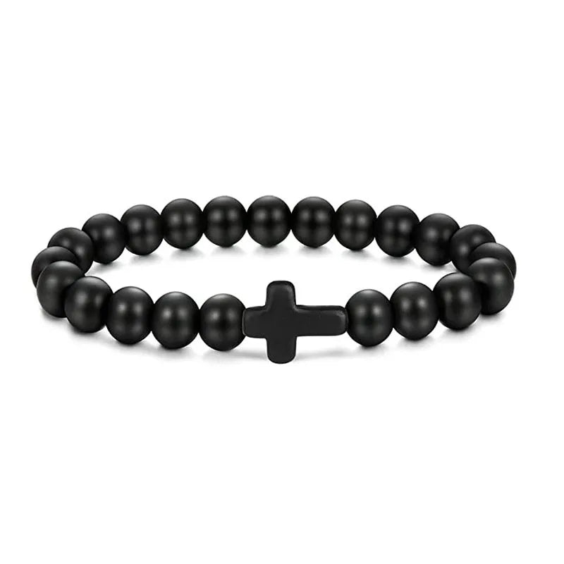 Men Natural Stone Bead Cross/Bracelet Women