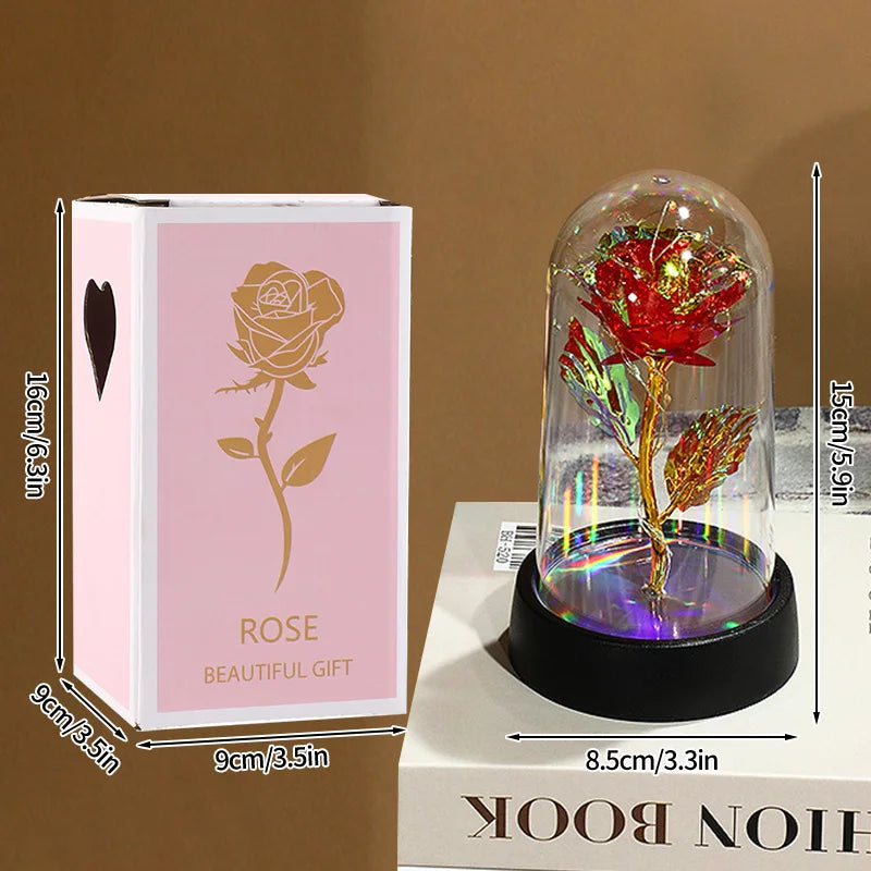 Rose Flowers LED Light Foil Flower in Glass Cover