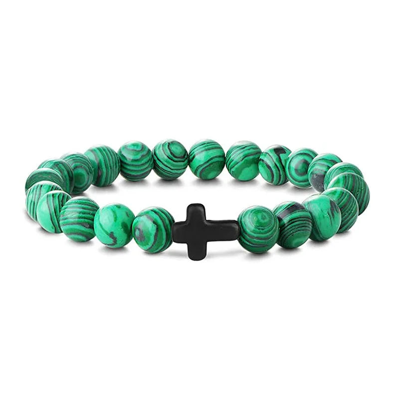 Men Natural Stone Bead Cross/Bracelet Women