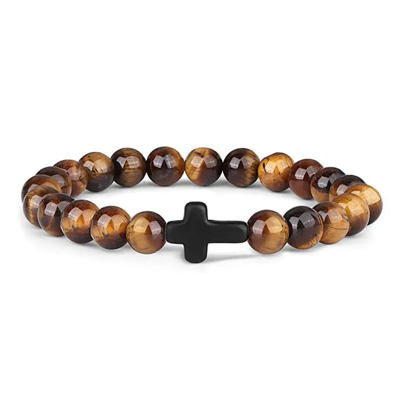 Men Natural Stone Bead Cross/Bracelet Women