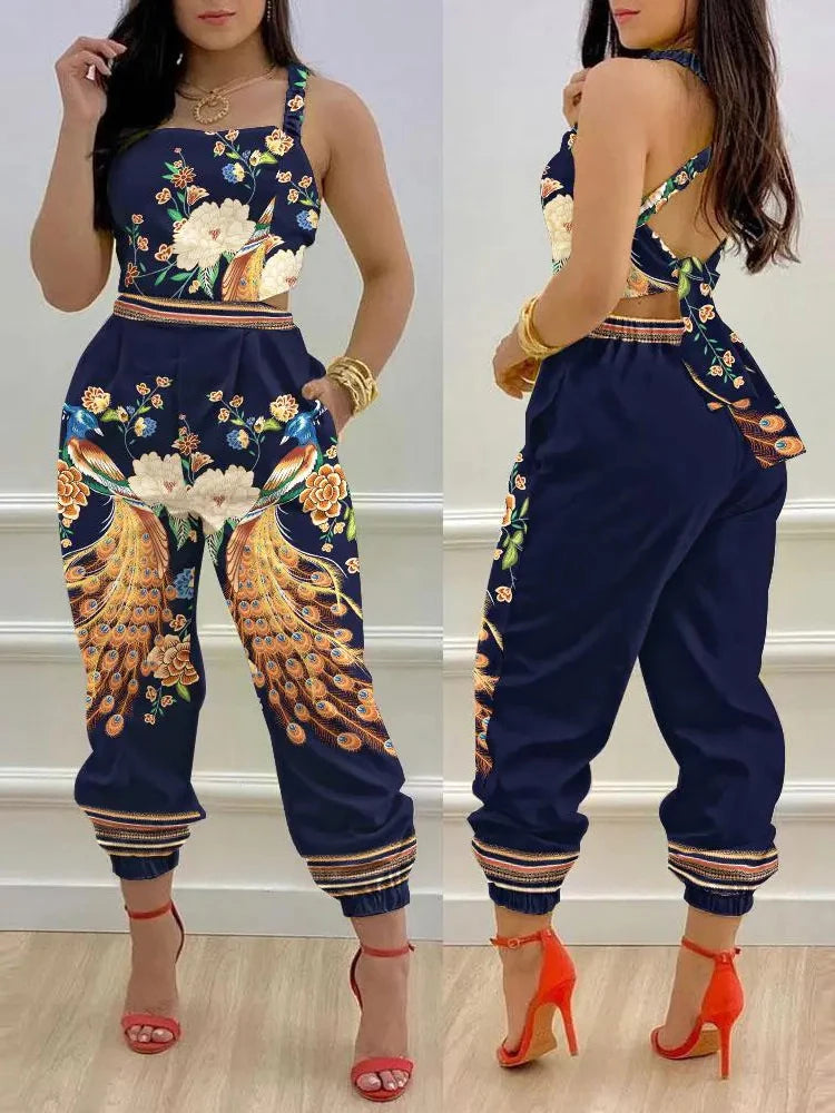 New Summer Fashion Printed Sleeveless Jumpsuit