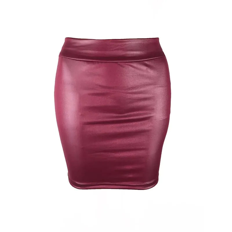 Slim Imitation Leather Pencil Mini Skirt High Waist