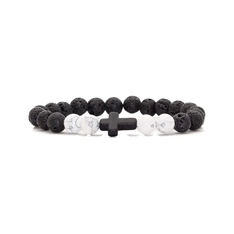 Men Natural Stone Bead Cross/Bracelet Women