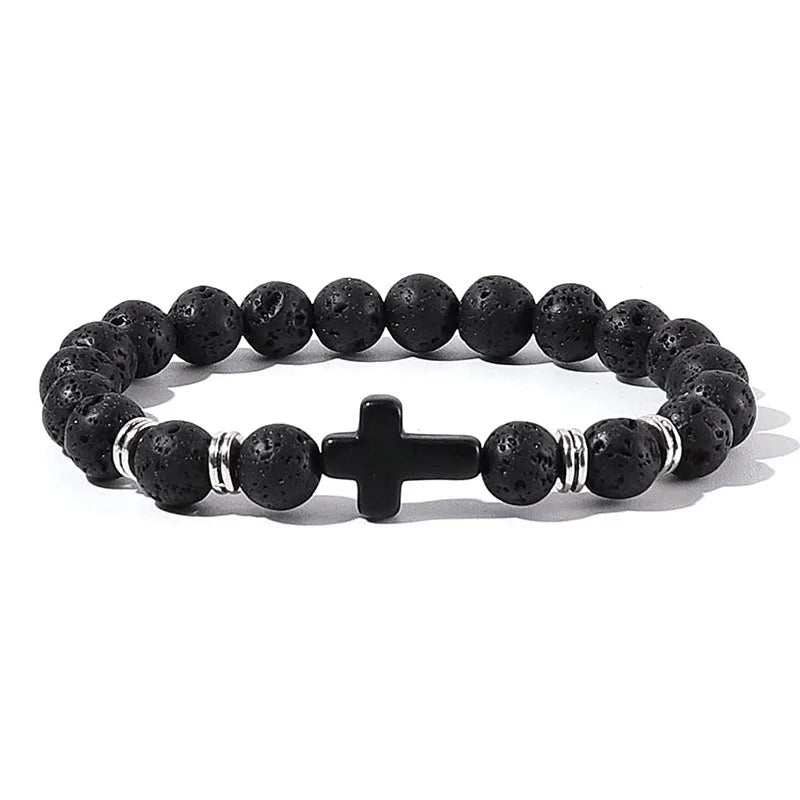 Men Natural Stone Bead Cross/Bracelet Women