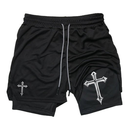 Cross Print  Workout Shorts for Men