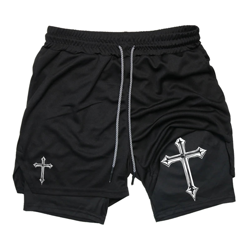 Cross Print  Workout Shorts for Men