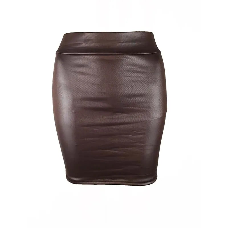 Slim Imitation Leather Pencil Mini Skirt High Waist