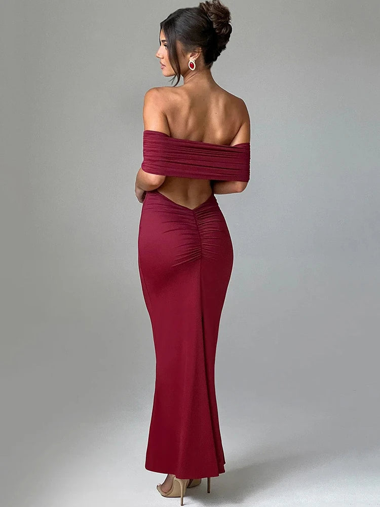 Strapless Backless Sexy Maxi Dress For Women Black Solid Off-shoulder Sleeveless