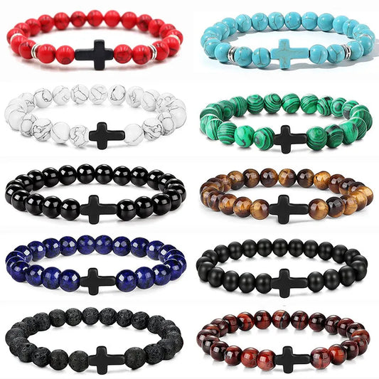 Men Natural Stone Bead Cross/Bracelet Women