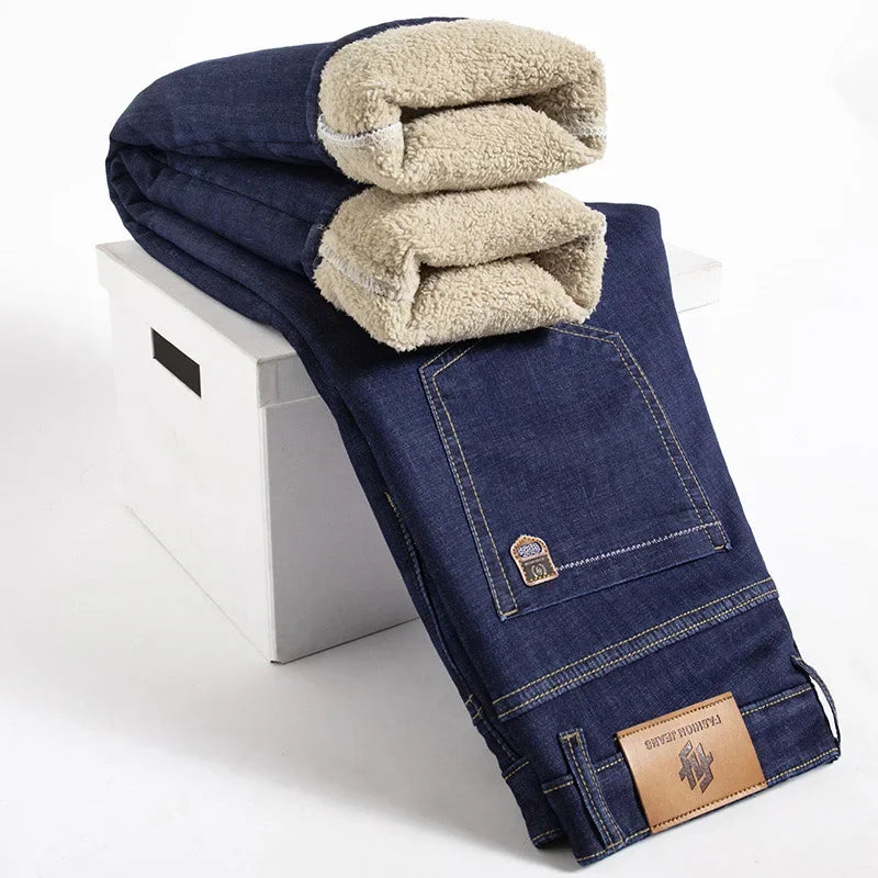 Winter Lamb Fluff Denim Straight Pants Men