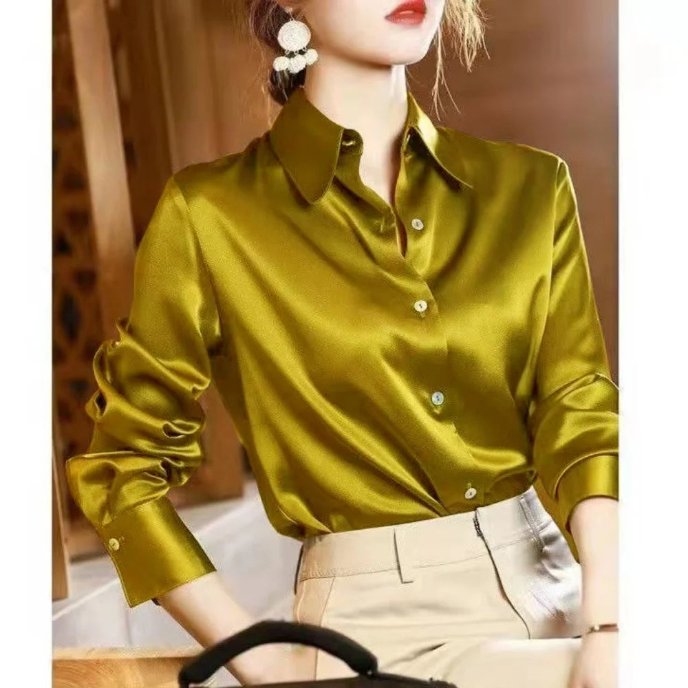 Women's Casual Elegant Satin Long Sleeved Shirt