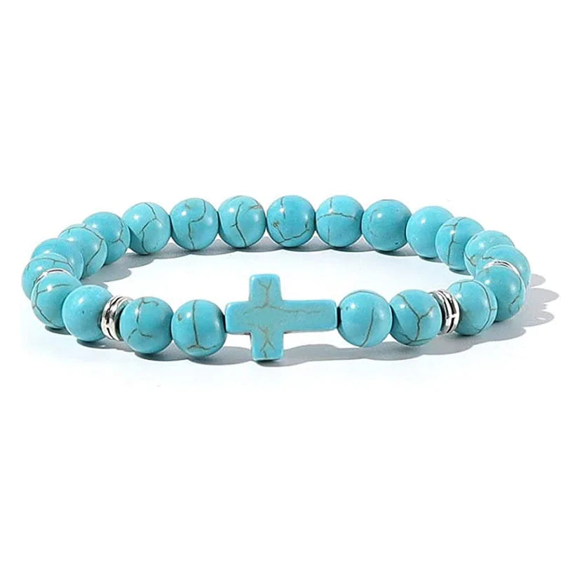 Men Natural Stone Bead Cross/Bracelet Women