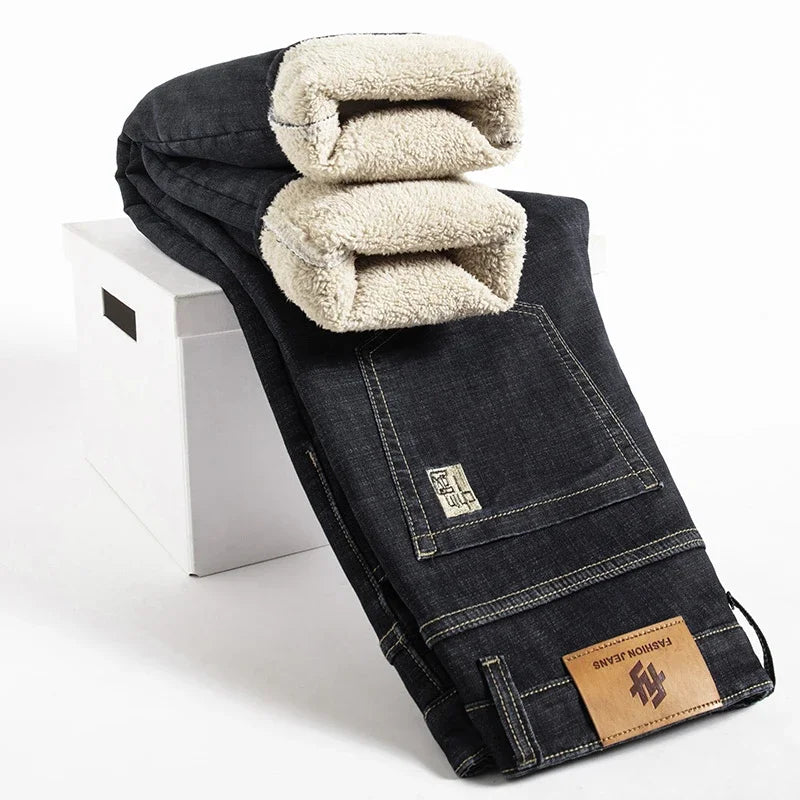 Winter Lamb Fluff Denim Straight Pants Men