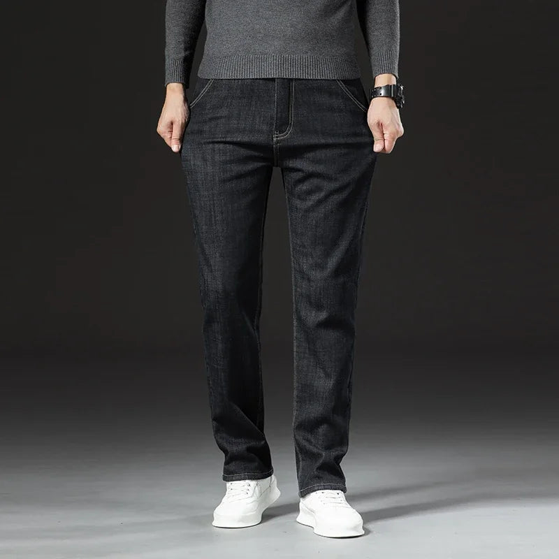 Winter Lamb Fluff Denim Straight Pants Men