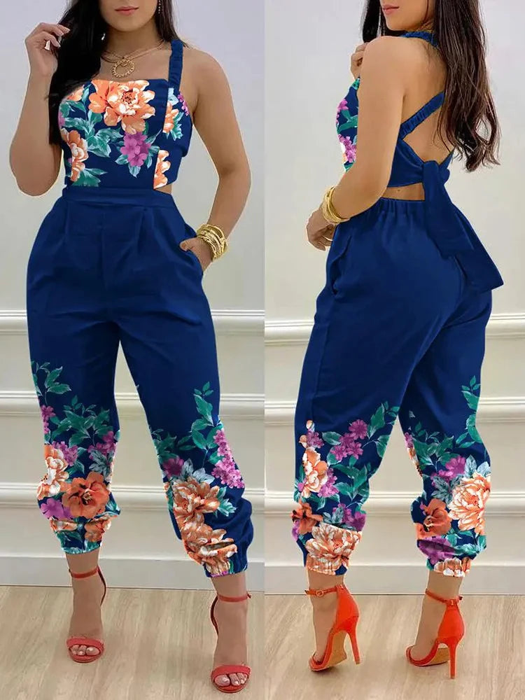 New Summer Fashion Printed Sleeveless Jumpsuit