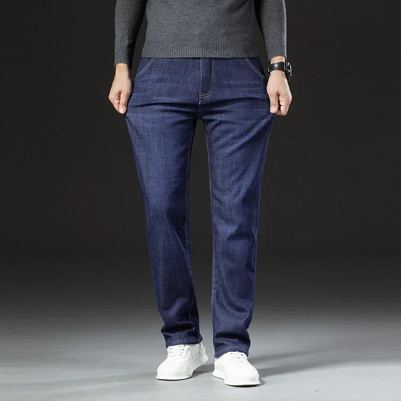 Winter Lamb Fluff Denim Straight Pants Men