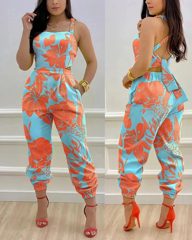 New Summer Fashion Printed Sleeveless Jumpsuit