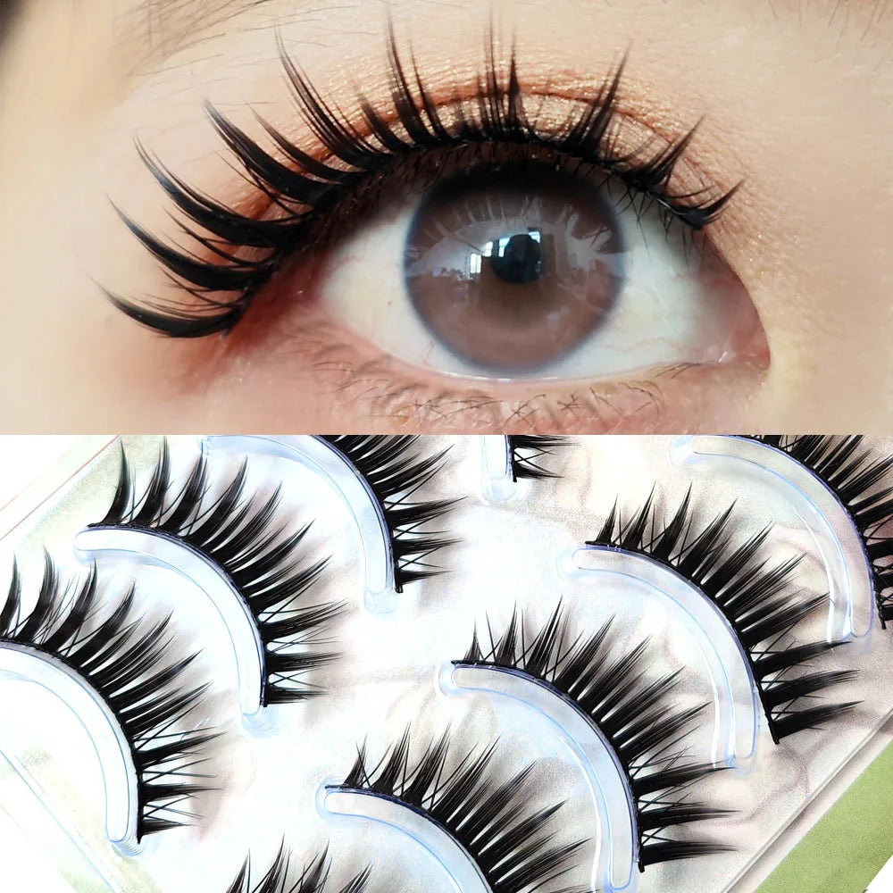 5 Pairs Natural Long Cat Eye False Eyelashes Cosplay Makeup Cross Strip Eye Lashes Handmade Manga Lashes Extension