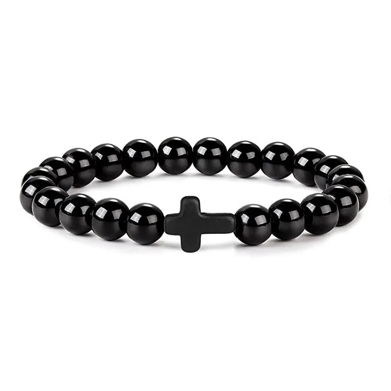 Men Natural Stone Bead Cross/Bracelet Women