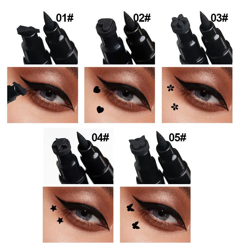 2 IN 1 Butterfly Seal Eyeliner Pen Star Moon Stamp Long-Lasting Waterproof Black Liquid Eye Liner Pencil Eyes Makeup Cosmetic